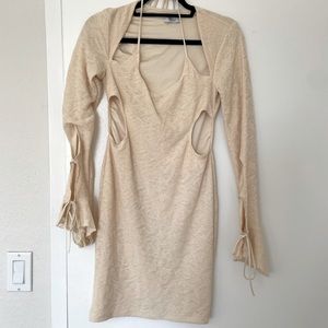 Oh Polly Cut Out Sleeve Mini Dress in Cream